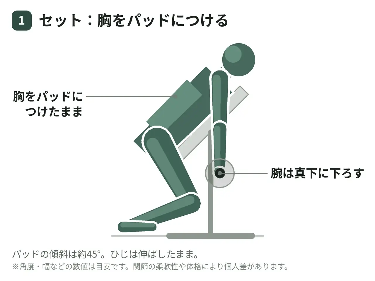 インクライン・ダンベルシュラッグ（胸支持・両腕）の動作の参考画像