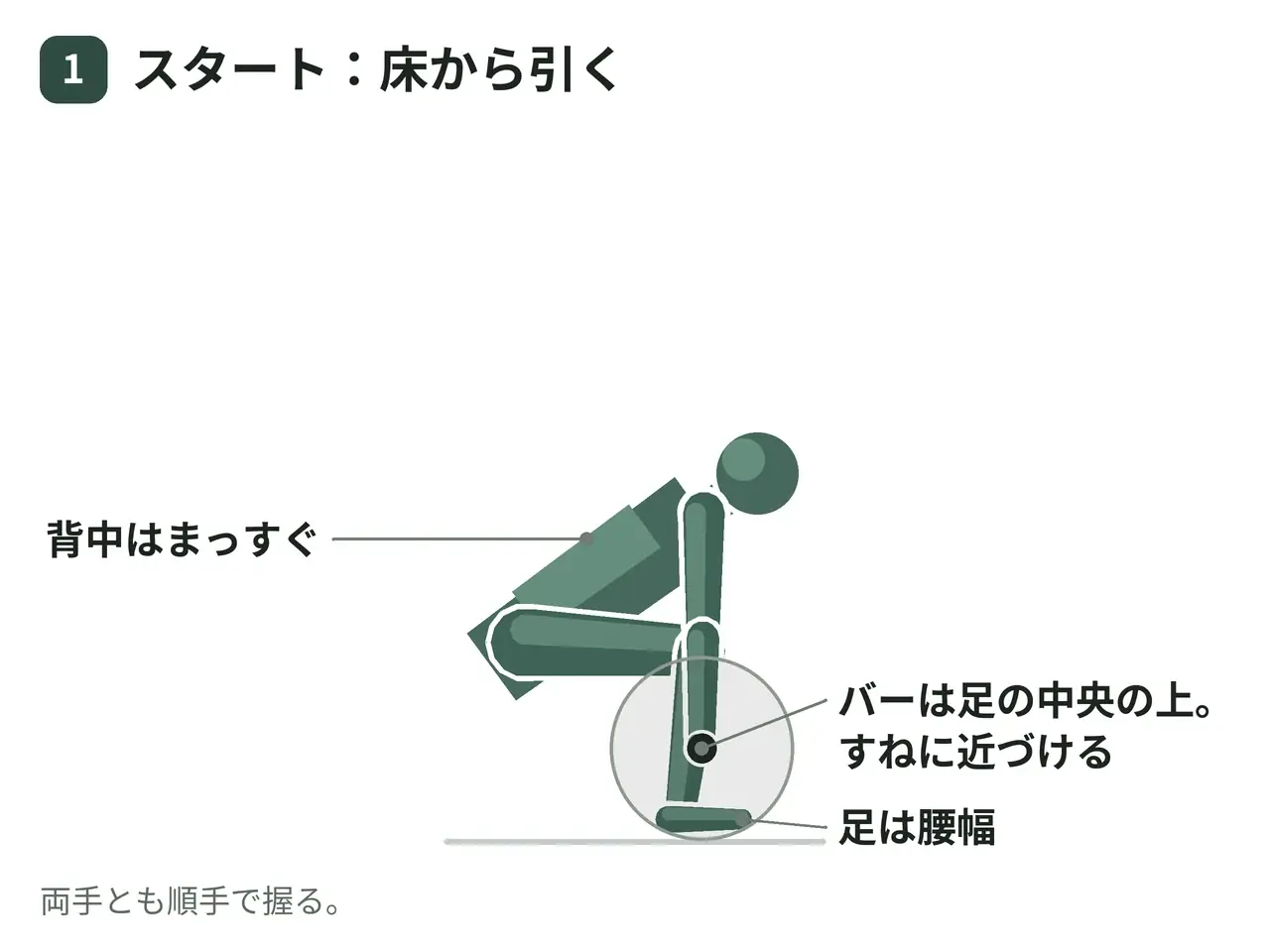 バーベルデッドリフト（床引き・コンベンショナル）の動作の参考画像