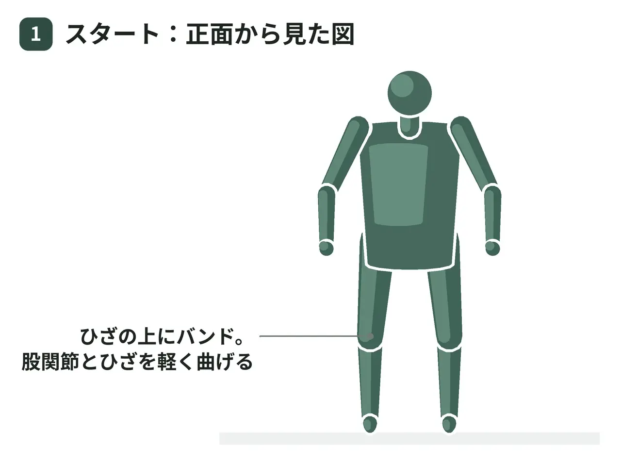 バンドサイドウォーク（立位・膝上ループバンド）の動作の参考画像