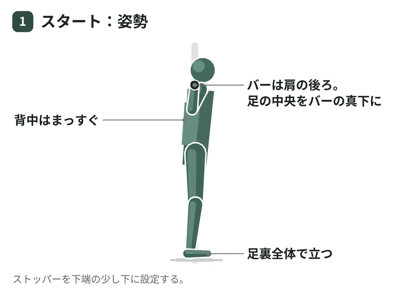 スミススクワット（バーを背負う・標準スタンス）の動作の参考画像