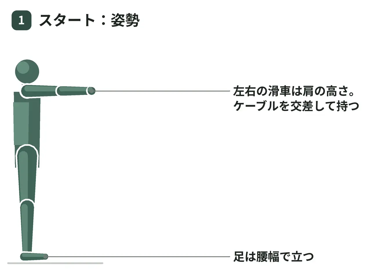 ケーブルリアフライ（立位・両腕・肩の高さから）の動作の参考画像